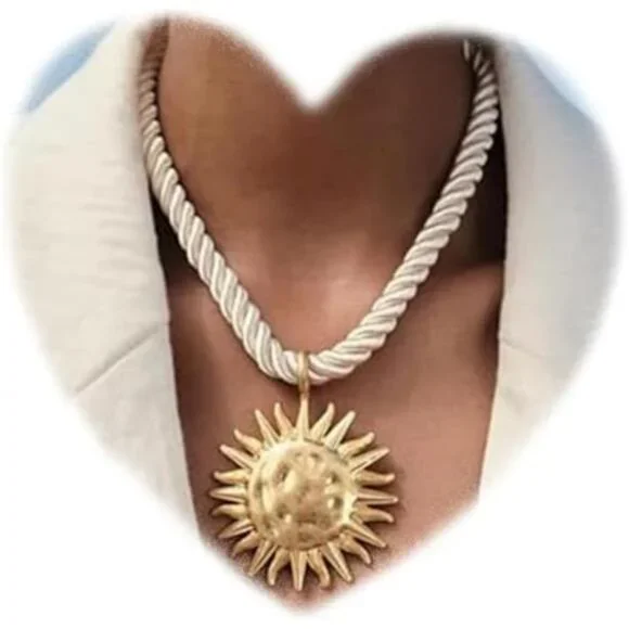 Sunburst Pendant Necklace | Twisted Rope Chain | Adjustable Statement Jewelry - Picture 3 of 4